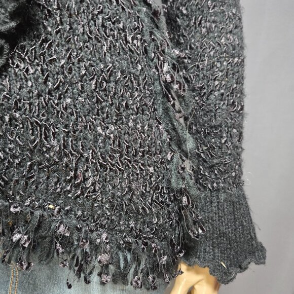 Y2K Black Shaggy Ruffled Cardigan Size S Boho Gothic Fairy Grunge Whimsigoth - Picture 8 of 14